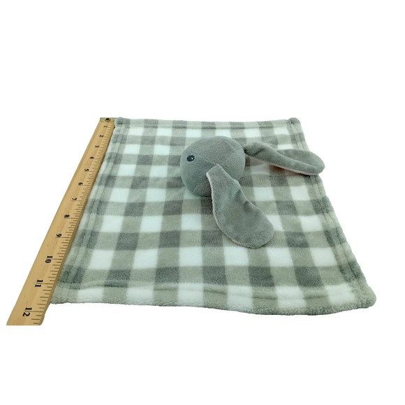 Lila & Jack Bunny Rabbit Lovey Blanket Rattle  Plush Gray Green Squares - Picture 6 of 6